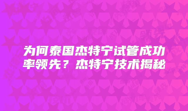 为何泰国杰特宁试管成功率领先？杰特宁技术揭秘