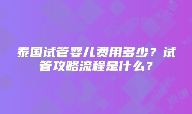 泰国试管婴儿费用多少？试管攻略流程是什么？