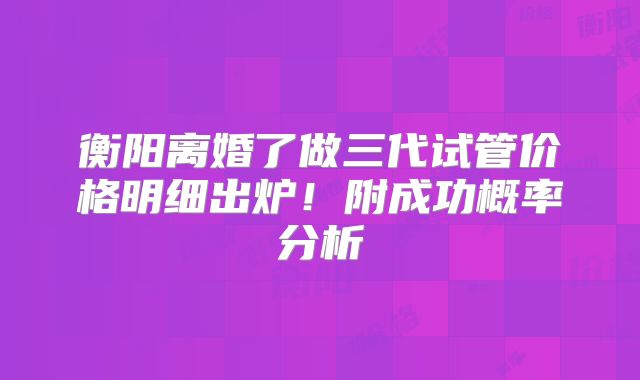 衡阳离婚了做三代试管价格明细出炉！附成功概率分析