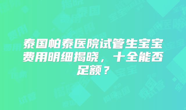 泰国帕泰医院试管生宝宝费用明细揭晓，十全能否足额？
