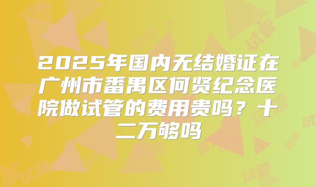 2025年国内无结婚证在广州市番禺区何贤纪念医院做试管的费用贵吗？十二万够吗