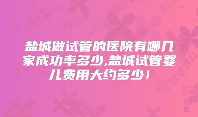 盐城做试管的医院有哪几家成功率多少,盐城试管婴儿费用大约多少！