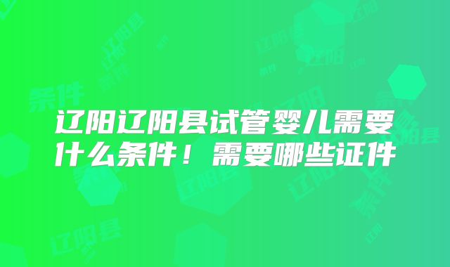 辽阳辽阳县试管婴儿需要什么条件！需要哪些证件