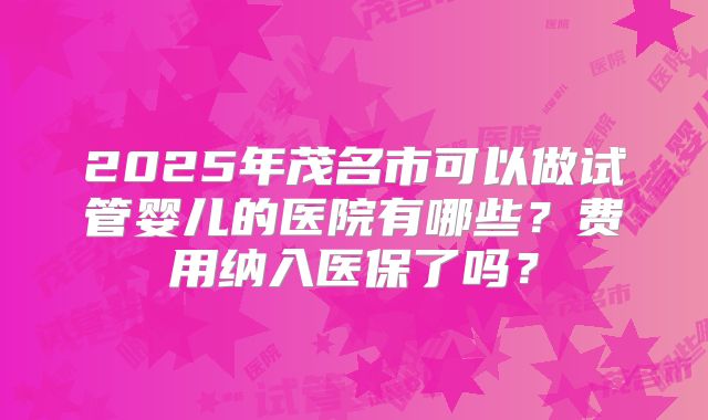 2025年茂名市可以做试管婴儿的医院有哪些?费用纳入医保了吗?