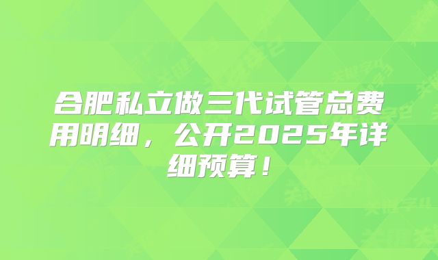 合肥私立做三代试管总费用明细，公开2025年详细预算！