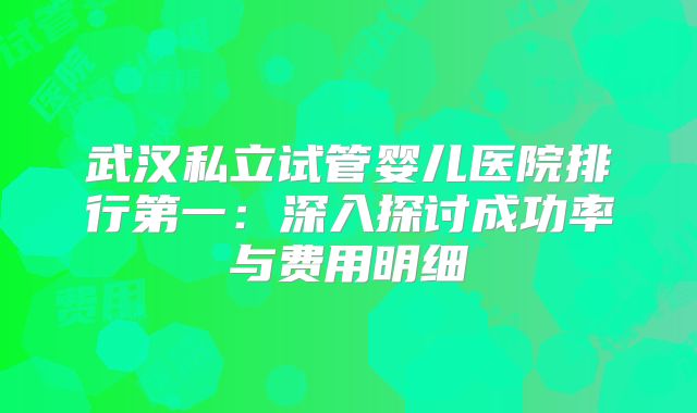 武汉私立试管婴儿医院排行第一：深入探讨成功率与费用明细