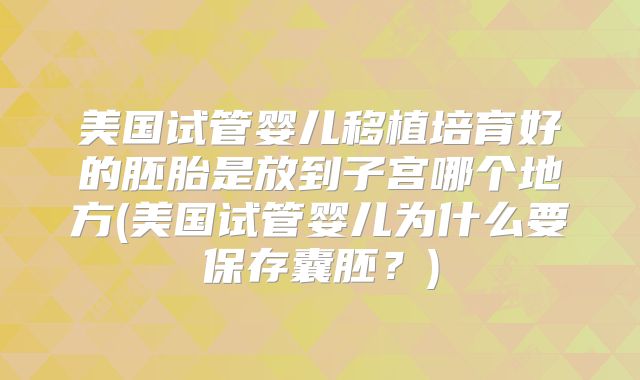 美国试管婴儿移植培育好的胚胎是放到子宫哪个地方(美国试管婴儿为什么要保存囊胚?)