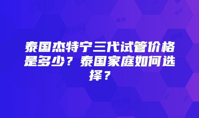 泰国杰特宁三代试管价格是多少？泰国家庭如何选择？