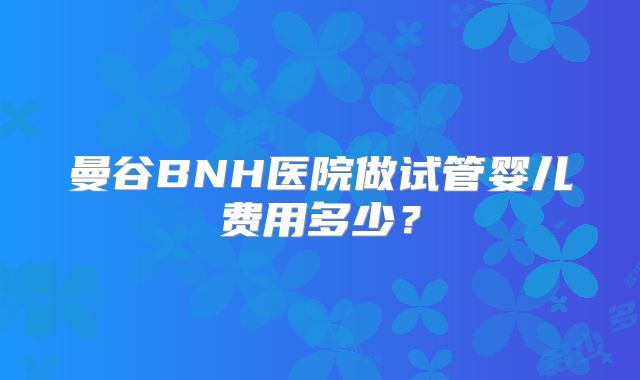 曼谷BNH医院做试管婴儿费用多少?
