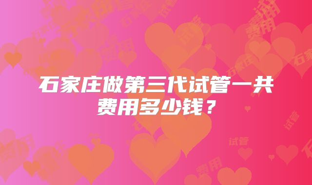 石家庄做第三代试管一共费用多少钱?