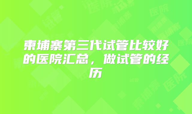 柬埔寨第三代试管比较好的医院汇总，做试管的经历
