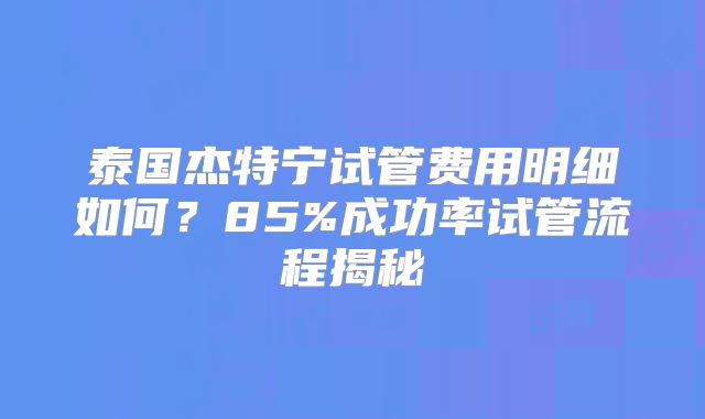 泰国杰特宁试管费用明细如何?85%成功率试管流程揭秘