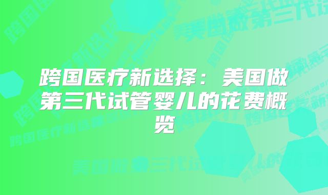 跨国医疗新选择：美国做第三代试管婴儿的花费概览