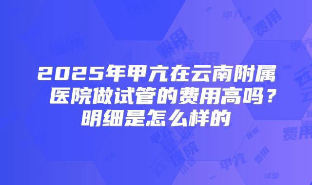 2025年甲亢在云南附属 医院做试管的费用高吗?明细是怎么样的