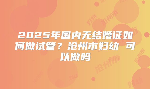 2025年国内无结婚证如何做试管?沧州市妇幼 可以做吗