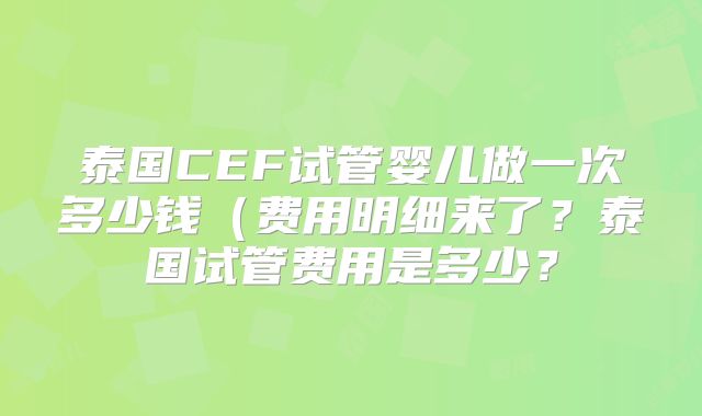 泰国CEF试管婴儿做一次多少钱（费用明细来了？泰国试管费用是多少？