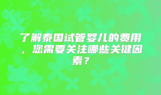 了解泰国试管婴儿的费用,您需要关注哪些关键因素?