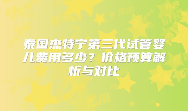 泰国杰特宁第三代试管婴儿费用多少？价格预算解析与对比