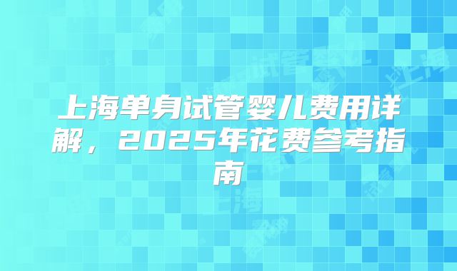 上海单身试管婴儿费用详解，2025年花费参考指南