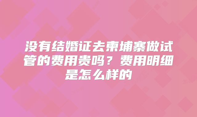 没有结婚证去柬埔寨做试管的费用贵吗?费用明细是怎么样的