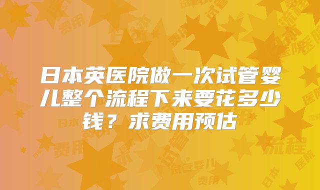 日本英医院做一次试管婴儿整个流程下来要花多少钱？求费用预估