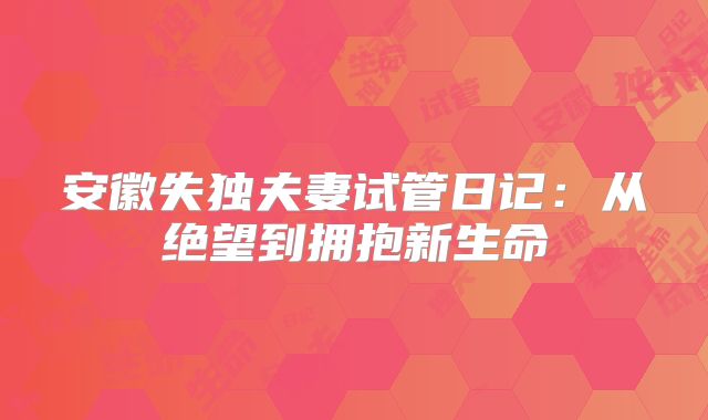 安徽失独夫妻试管日记:从绝望到拥抱新生命