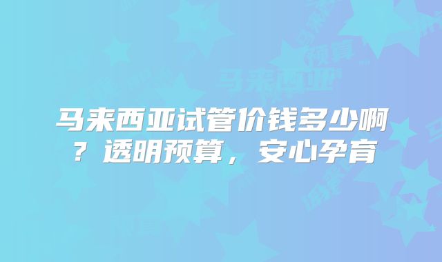 马来西亚试管价钱多少啊?透明预算,安心孕育