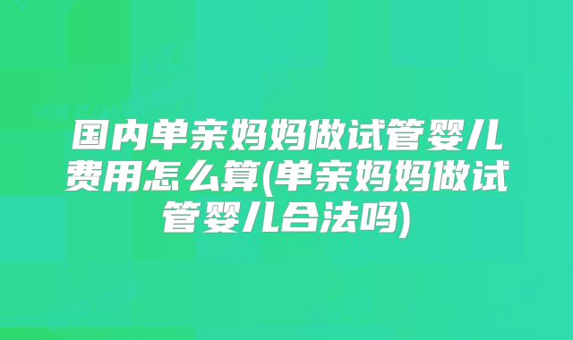 国内单亲妈妈做试管婴儿费用怎么算(单亲妈妈做试管婴儿合法吗)