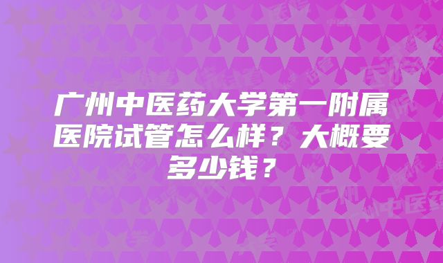 广州中医药大学第一附属医院试管怎么样？大概要多少钱？