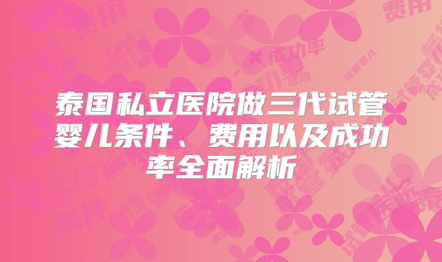 泰国私立医院做三代试管婴儿条件、费用以及成功率全面解析