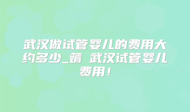 武汉做试管婴儿的费用大约多少_薅慜武汉试管婴儿费用！