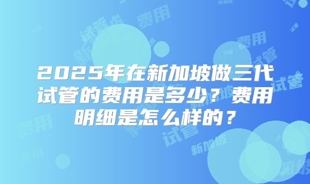 2025年在新加坡做三代试管的费用是多少？费用明细是怎么样的？