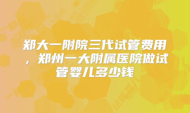 郑大一附院三代试管费用，郑州一大附属医院做试管婴儿多少钱