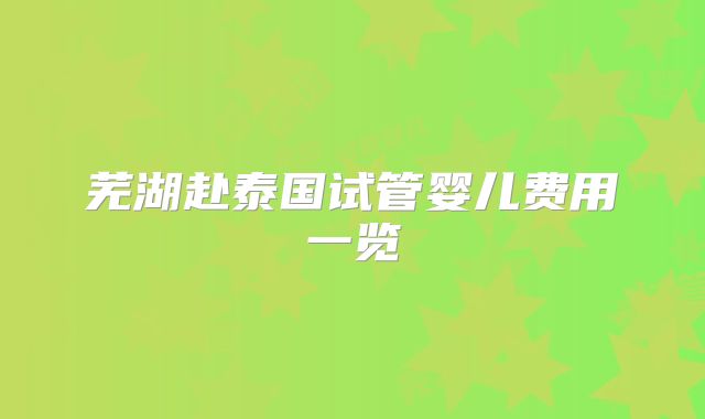 芜湖赴泰国试管婴儿费用一览