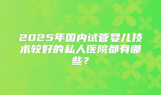 2025年国内试管婴儿技术较好的私人医院都有哪些？