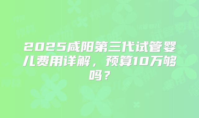 2025咸阳第三代试管婴儿费用详解，预算10万够吗？