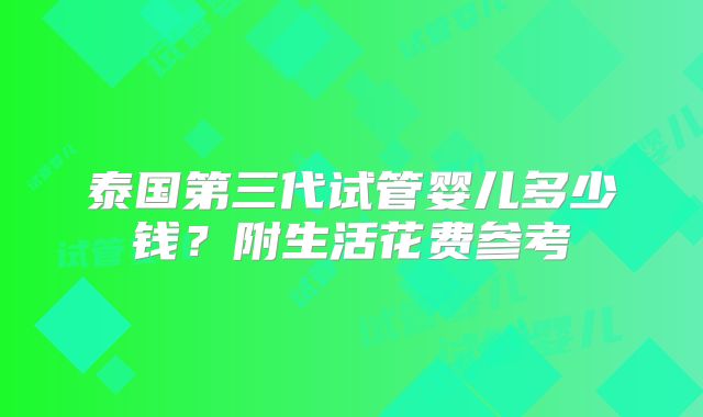 泰国第三代试管婴儿多少钱？附生活花费参考
