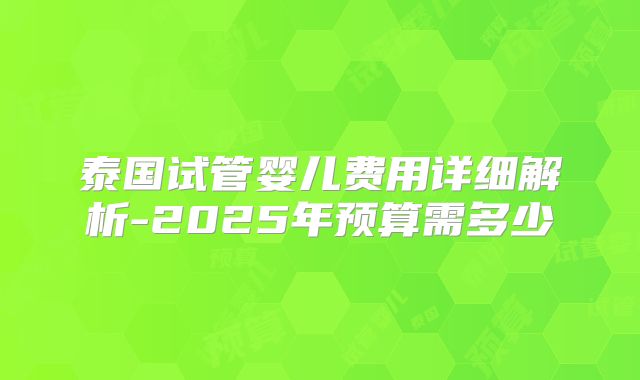 泰国试管婴儿费用详细解析-2025年预算需多少