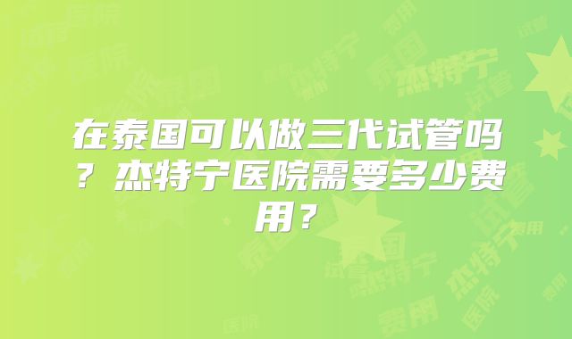 在泰国可以做三代试管吗？杰特宁医院需要多少费用？