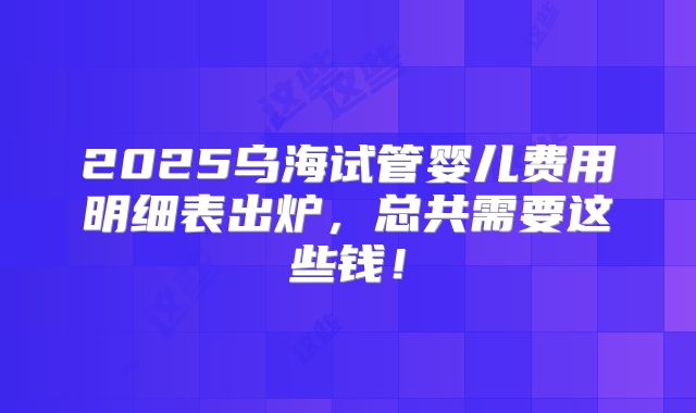 2025乌海试管婴儿费用明细表出炉，总共需要这些钱！