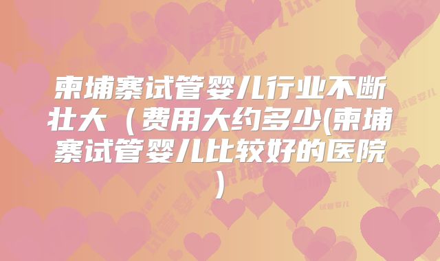 柬埔寨试管婴儿行业不断壮大(费用大约多少(柬埔寨试管婴儿比较好的医院)