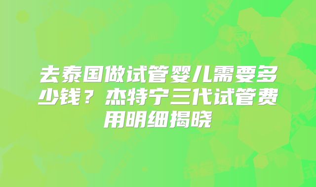 去泰国做试管婴儿需要多少钱？杰特宁三代试管费用明细揭晓