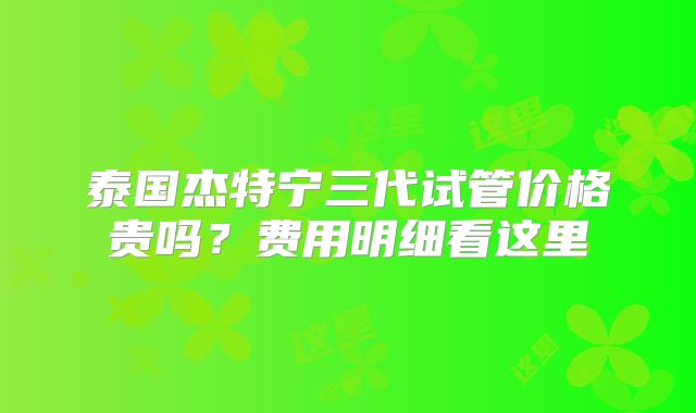 泰国杰特宁三代试管价格贵吗？费用明细看这里