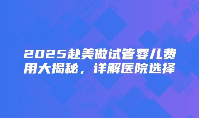 2025赴美做试管婴儿费用大揭秘,详解医院选择