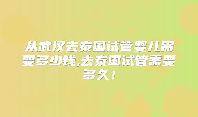 从武汉去泰国试管婴儿需要多少钱,去泰国试管需要多久!