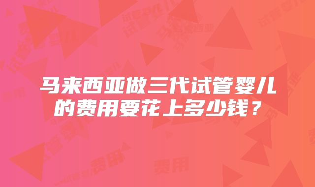 马来西亚做三代试管婴儿的费用要花上多少钱?