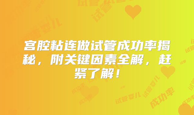 宫腔粘连做试管成功率揭秘，附关键因素全解，赶紧了解！