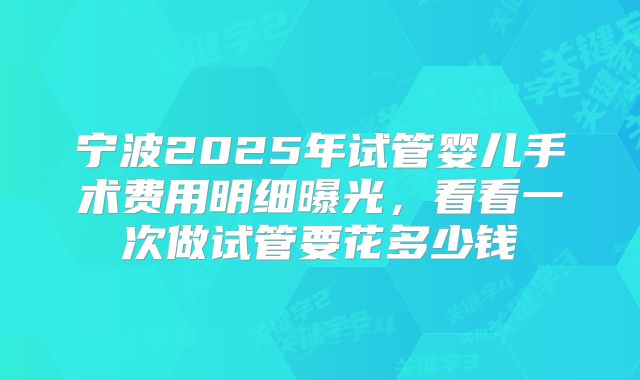 宁波2025年试管婴儿手术费用明细曝光，看看一次做试管要花多少钱