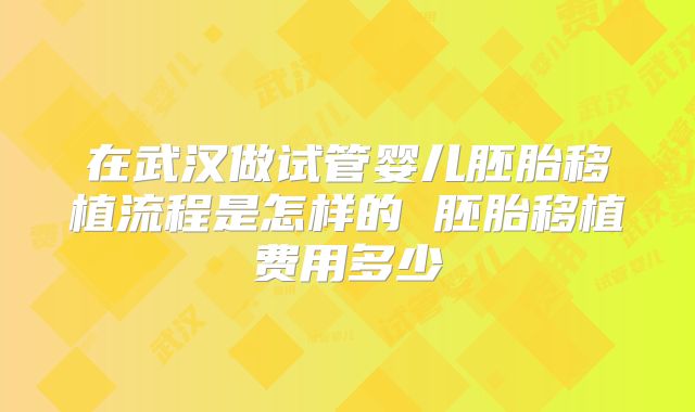 在武汉做试管婴儿胚胎移植流程是怎样的 胚胎移植费用多少