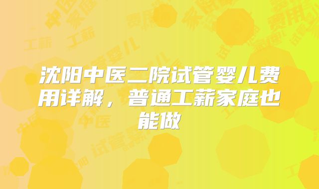 沈阳中医二院试管婴儿费用详解，普通工薪家庭也能做